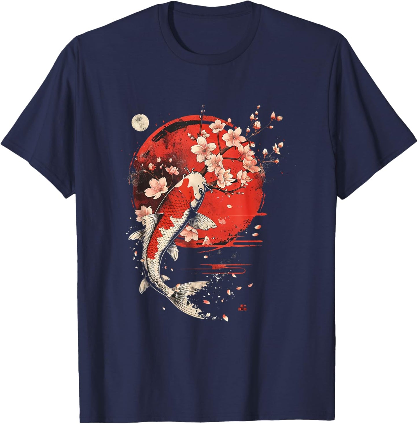 Cherry Blossom Koi Carp Fish Japanese Sakura Graphic Art T-Shirt - T-Shirt | Navy