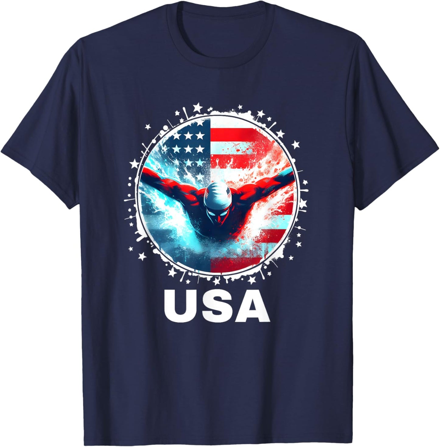 Swimming United States Team Apparel American Flag Swimming T-Shirt - T-Shirt | Navy