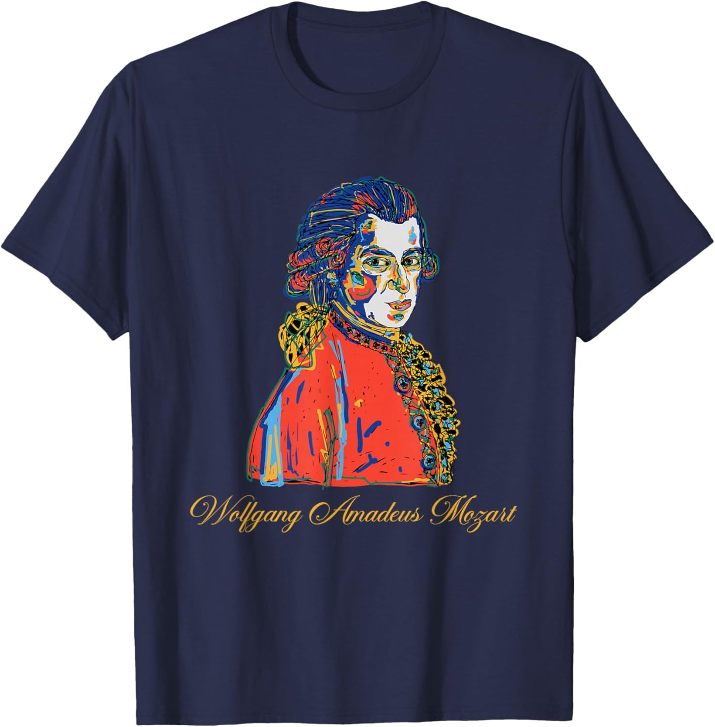 Wolfgang Amadeus Mozart Hand Drawn Portrait Vintage T-Shirt - T-Shirt | Navy