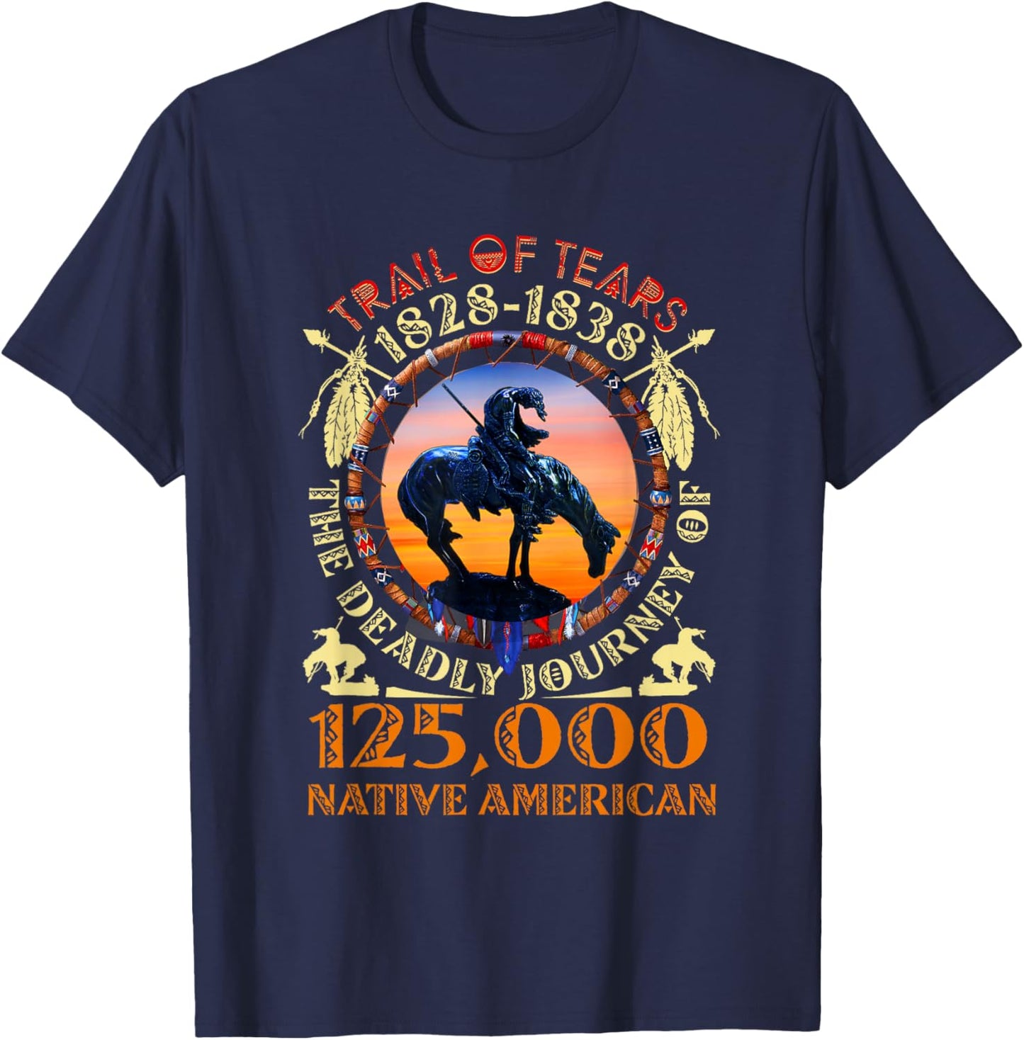Native American Trail Of Tears 125000 - Black, Small - Short Sleeve - Cultural T-Shirt - T-Shirt | Navy