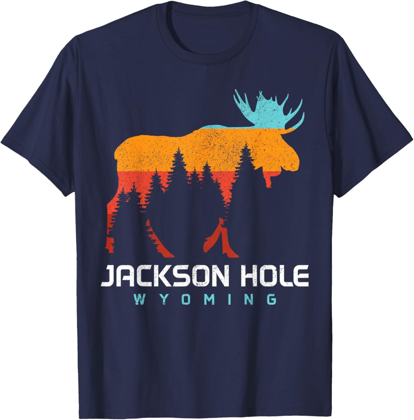 Jackson Hole Wyoming Vintage Moose Souvenir Pride Vintage T-Shirt - T-Shirt | Navy