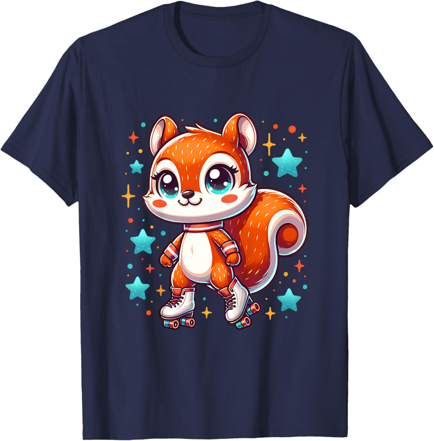 Squirrel Roller Skates Cute Girl Love Roller Skating Graphic T-Shirt - T-Shirt | Navy