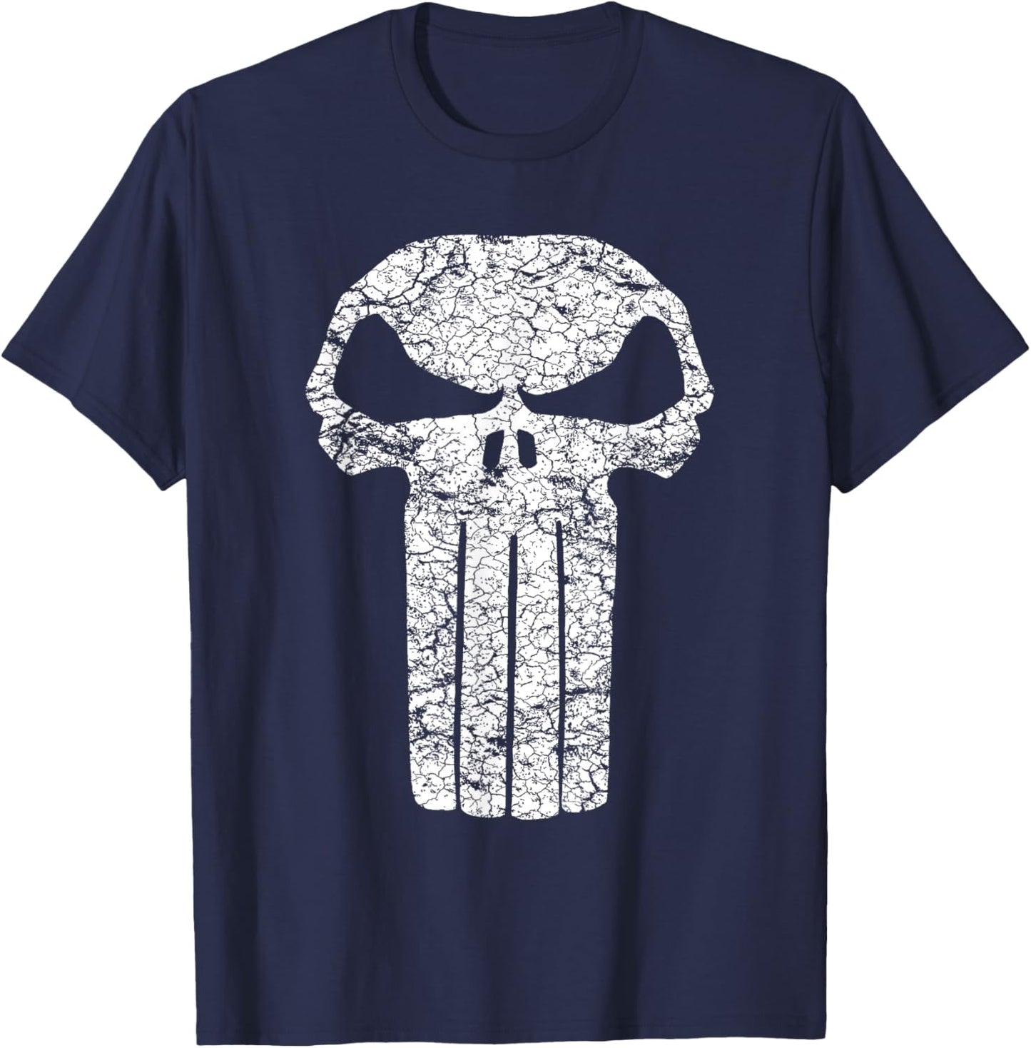 Marvel Punisher Distressed Cracking Skull Vintage Logo T-Shirt - T-Shirt | Navy