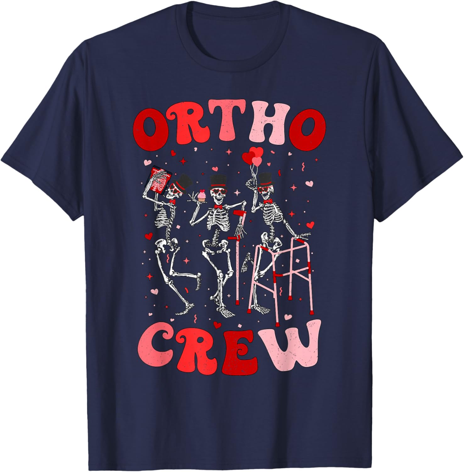 Ortho Crew Dancing Skeletons Valentines Orthopedic T-Shirt - T-Shirt | Navy
