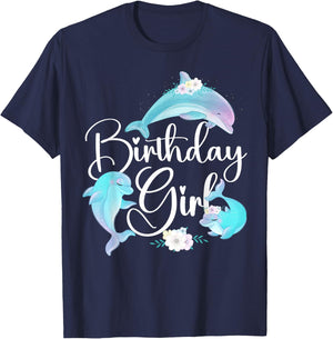Dolphin Birthday Birthday Girl T-Shirt - T-Shirt | Navy