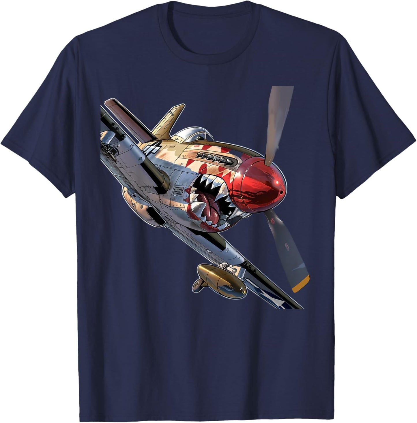 Fun Cartoon P-51 Fighter Plane Aircraft Warbird Hobbyist T-Shirt - T-Shirt | Navy