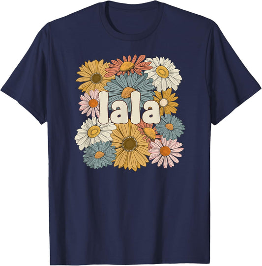 Groovy Lala Grandmother Flowers Lala Grandma T-Shirt - T-Shirt | Navy