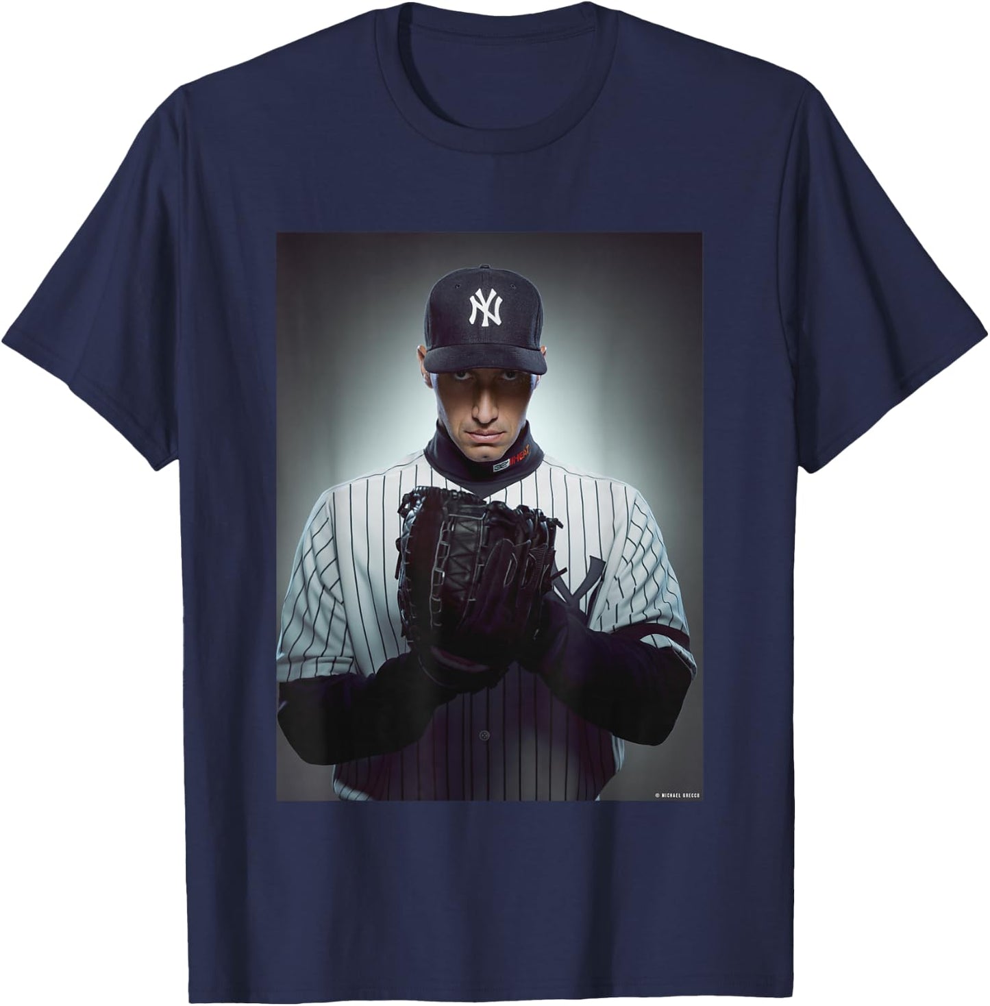 Andy Pettitte New York Yankees Catcher by Michael Grecco T-Shirt - T-Shirt | Navy
