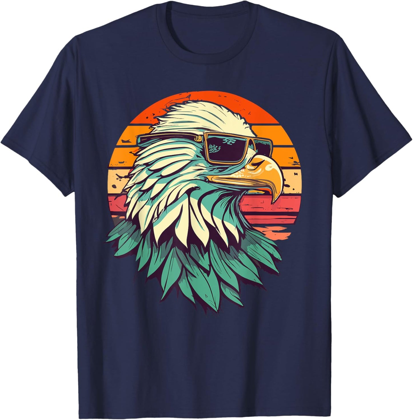 Vintage Eagle with Sunglasses - Retro American Bald Eagle T-Shirt - T-Shirt | Navy