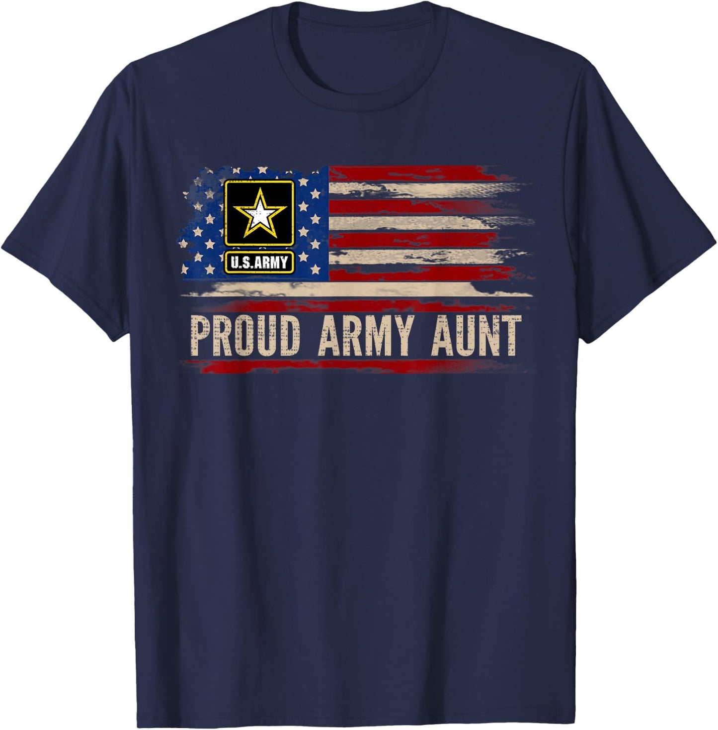 Vintage Proud Army Aunt American Flag Veteran Gift T-Shirt - T-Shirt | Navy