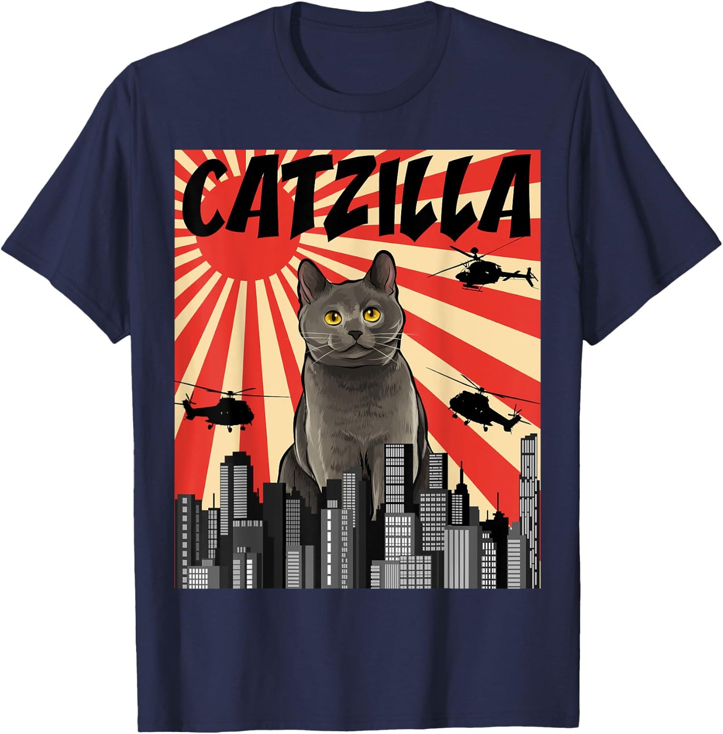 Funny Retro Japanese Catzilla Chartreux Cat Women T-Shirt - T-Shirt | Navy
