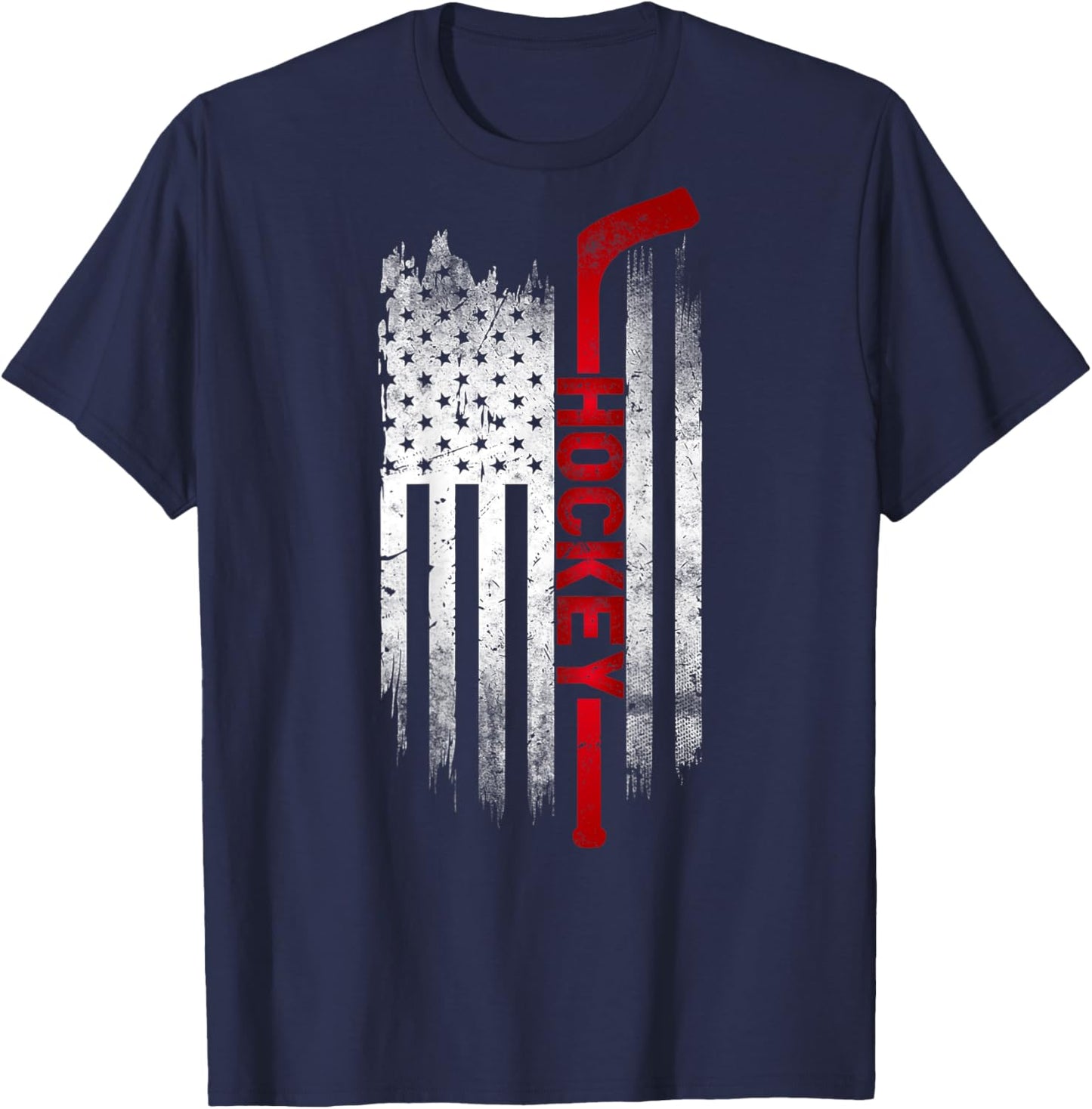 Hockey Stick USA Flag Sports Patriotic Ice Hockey Player T-Shirt - T-Shirt | Navy