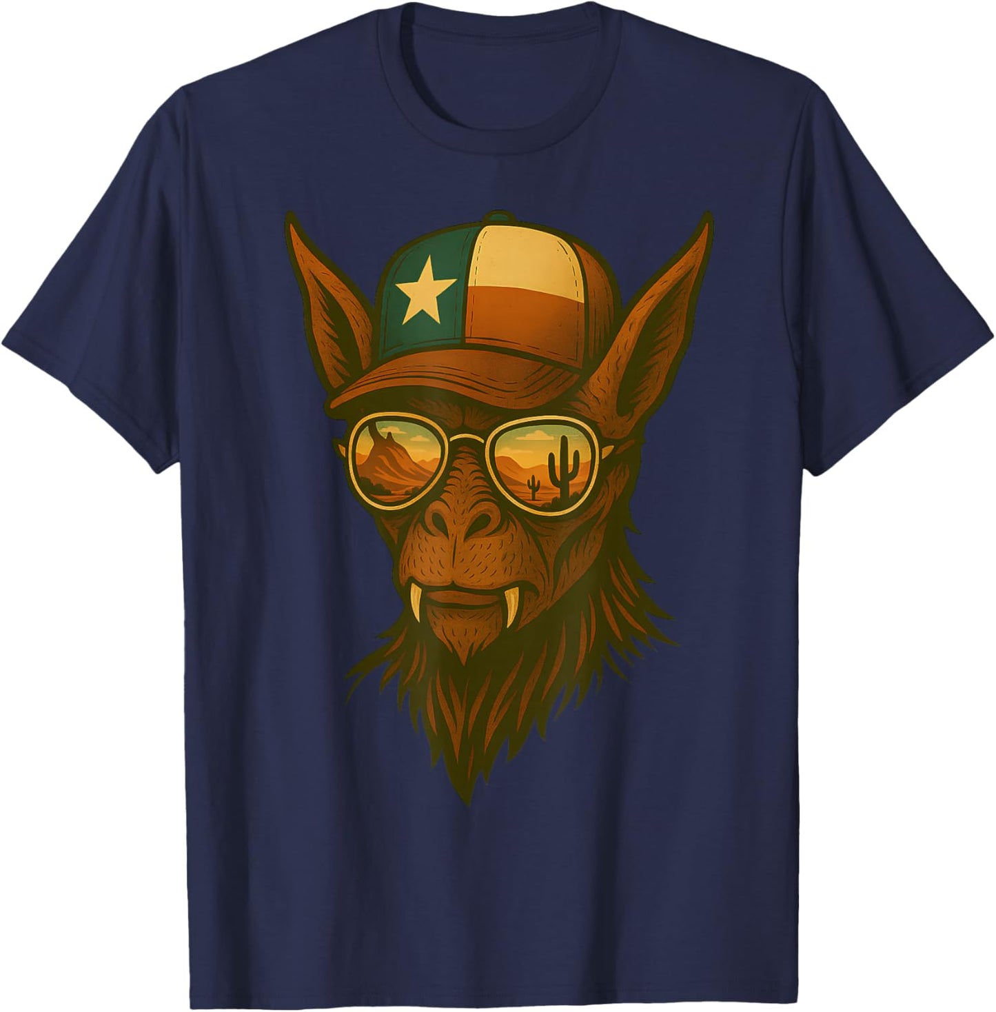 Texas Chupacabra Desert Reflection Mythical Cryptid Art T-Shirt - T-Shirt | Navy