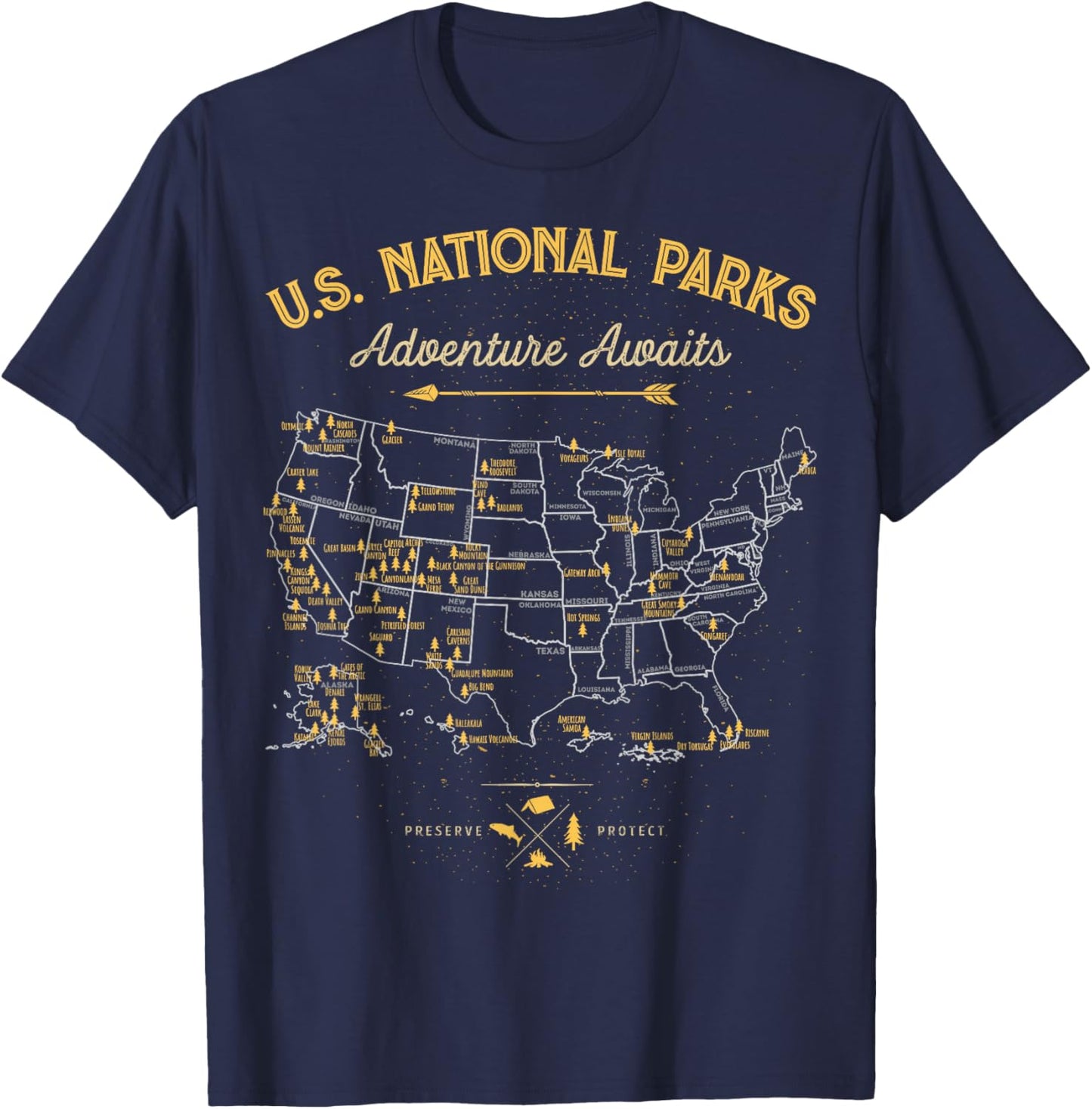 62 National Parks Map Gifts US Park Vintage Camping Hiking T-Shirt - T-Shirt | Navy