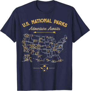 62 National Parks Map Gifts US Park Vintage Camping Hiking T-Shirt - T-Shirt | Navy