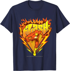 Kids DC Comics The Flash Flames Pop Art Poster T-Shirt - T-Shirt | Navy