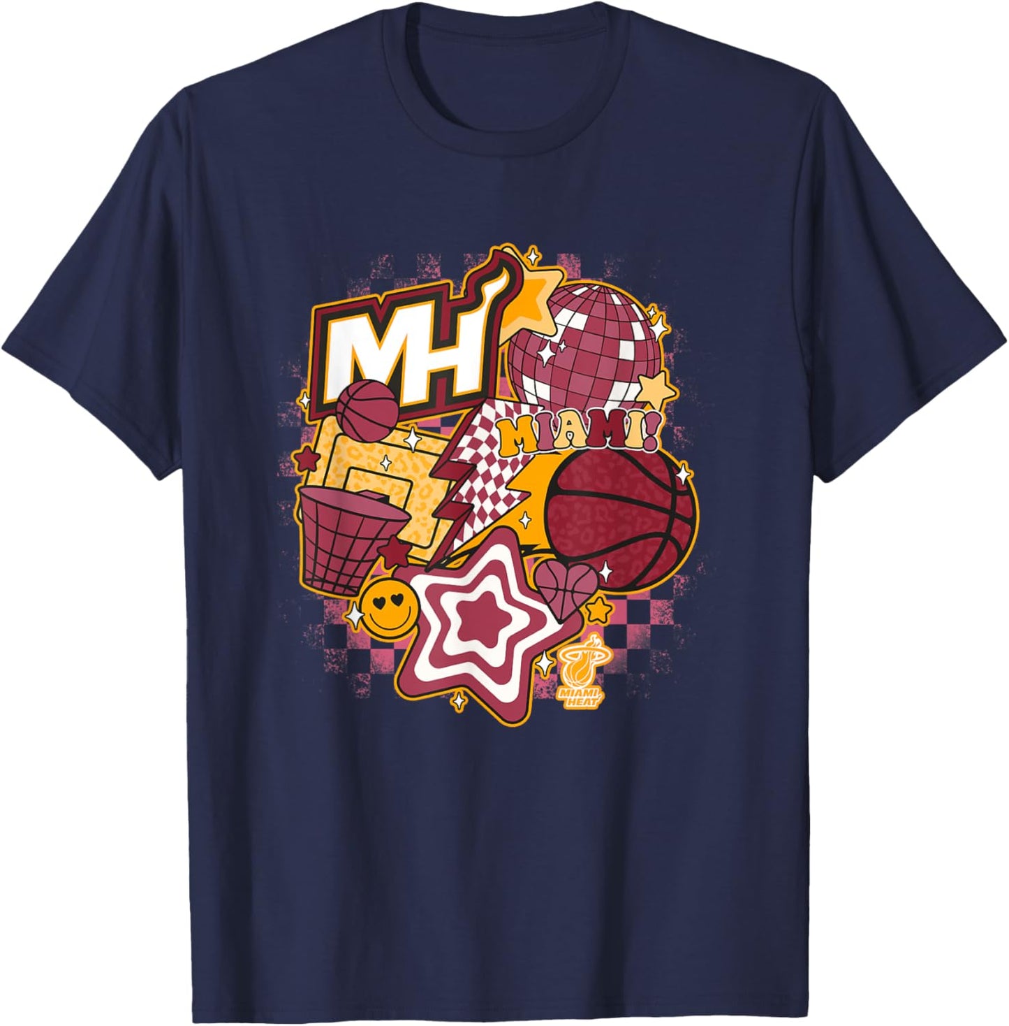NBA Miami Heat Psychedelic Basketball Collage T-Shirt - T-Shirt | Navy
