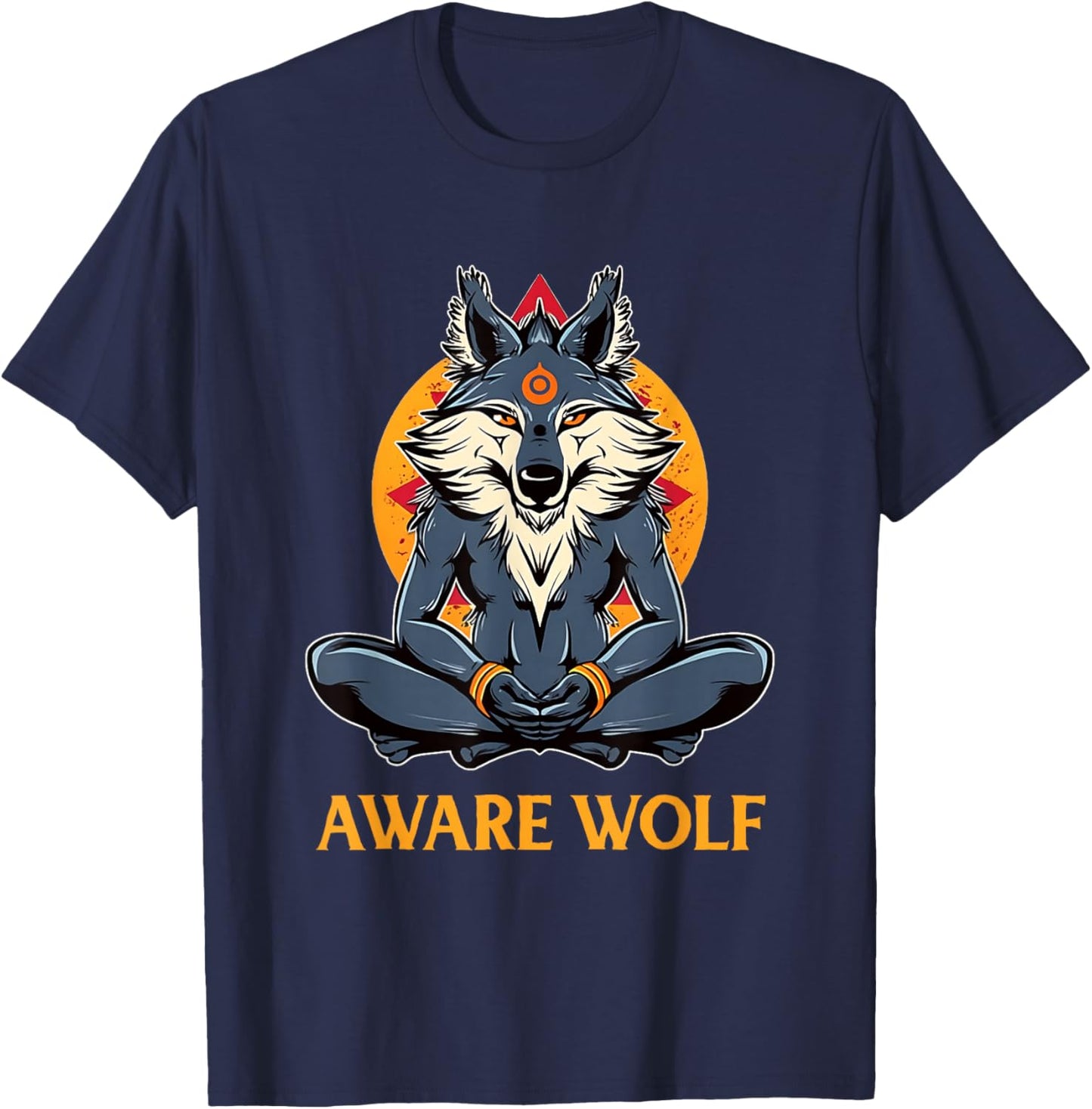 Awarewolf Aware Wolf Yoga Meditation Namaste Yogi Workout T-Shirt - T-Shirt | Navy