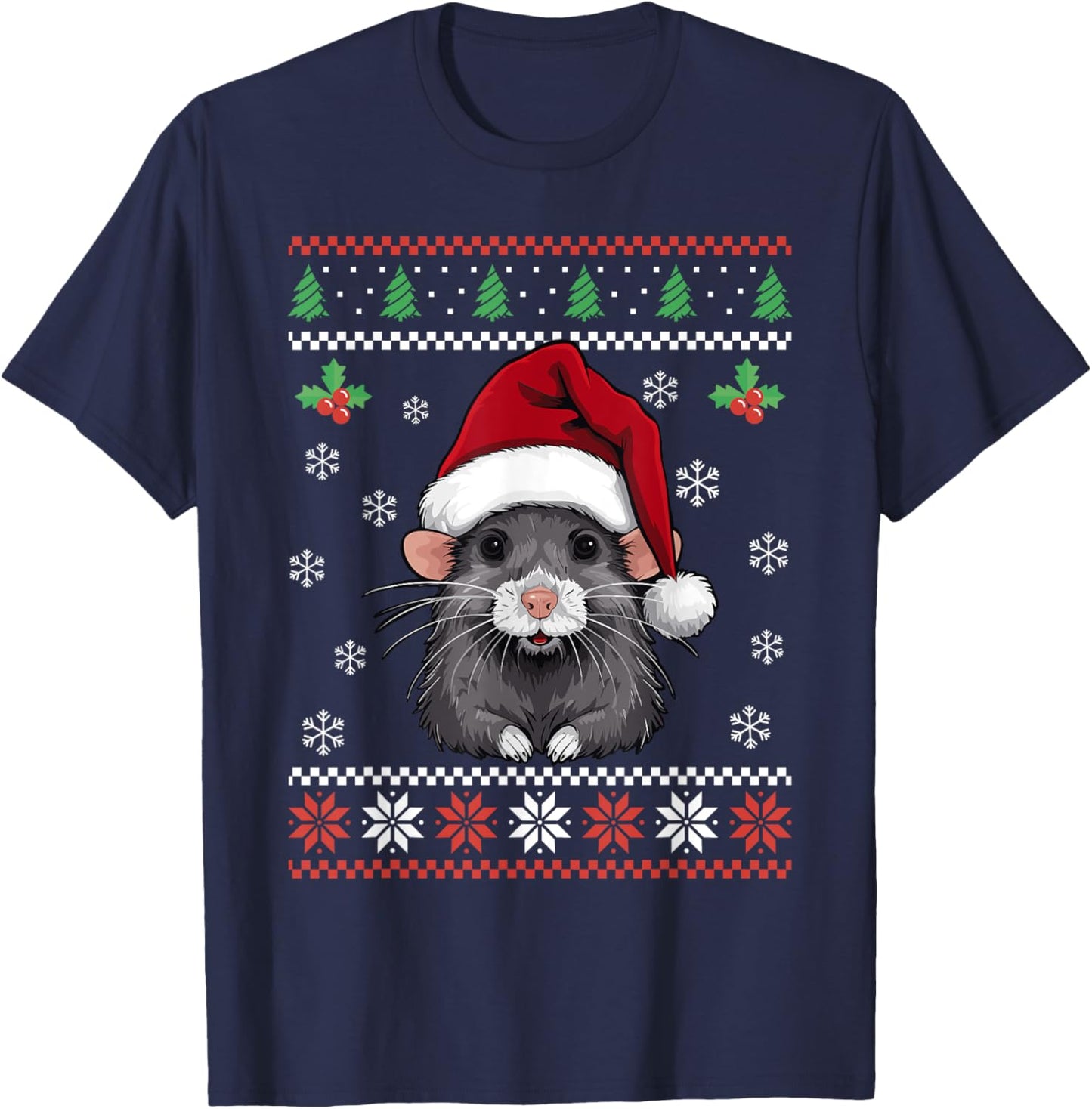 Rat Ugly Christmas Sweater Mouse Xmas for Adults Kids T-Shirt - T-Shirt | Navy