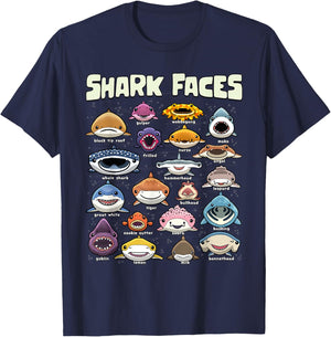 Types of Shark Faces Sea Animals of the World Shark Lover T-Shirt - T-Shirt | Navy