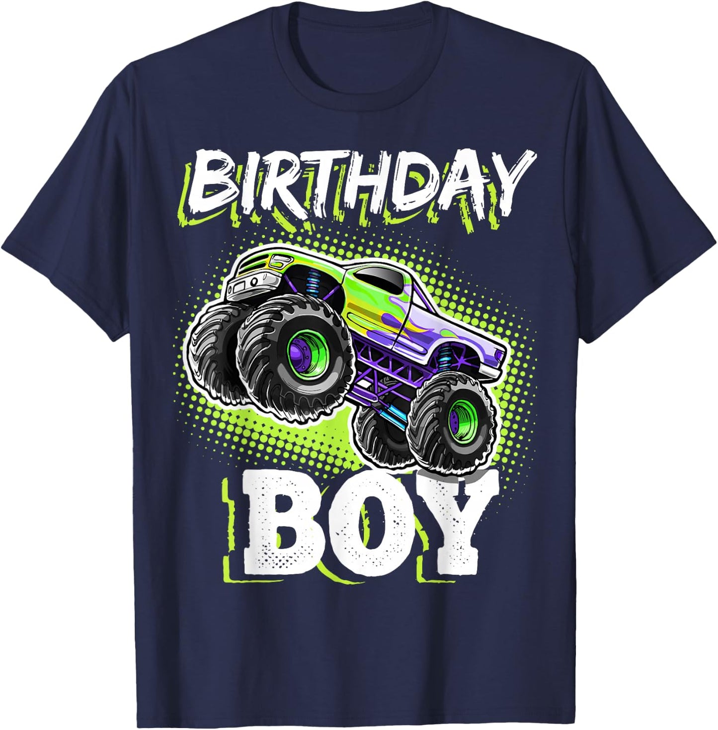 Birthday Boy Monster Truck Birthday Party Gift Boys Kids T-Shirt - T-Shirt | Navy