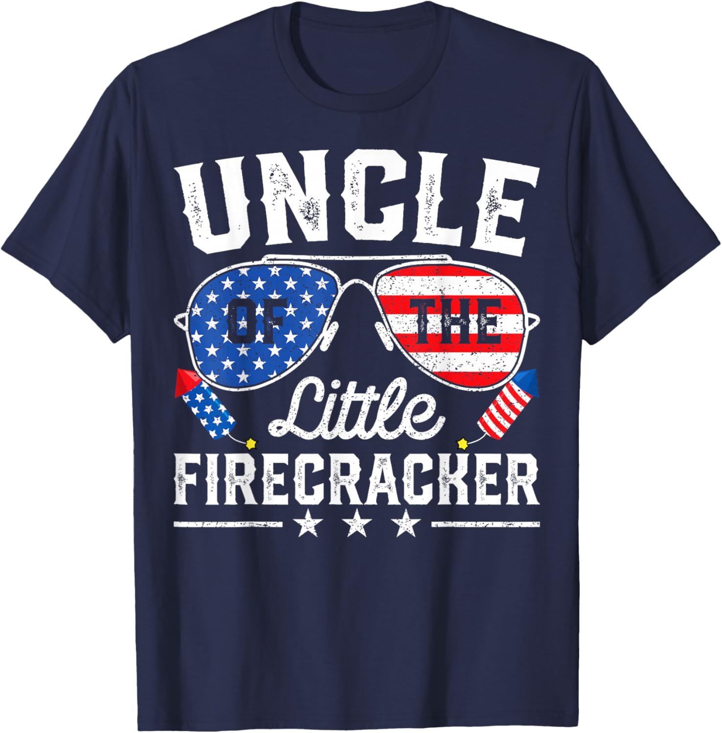 4th of July Birthday Uncle Of The Little Firecracker T-Shirt - T-Shirt | Navy