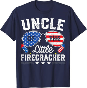4th of July Birthday Uncle Of The Little Firecracker T-Shirt - T-Shirt | Navy