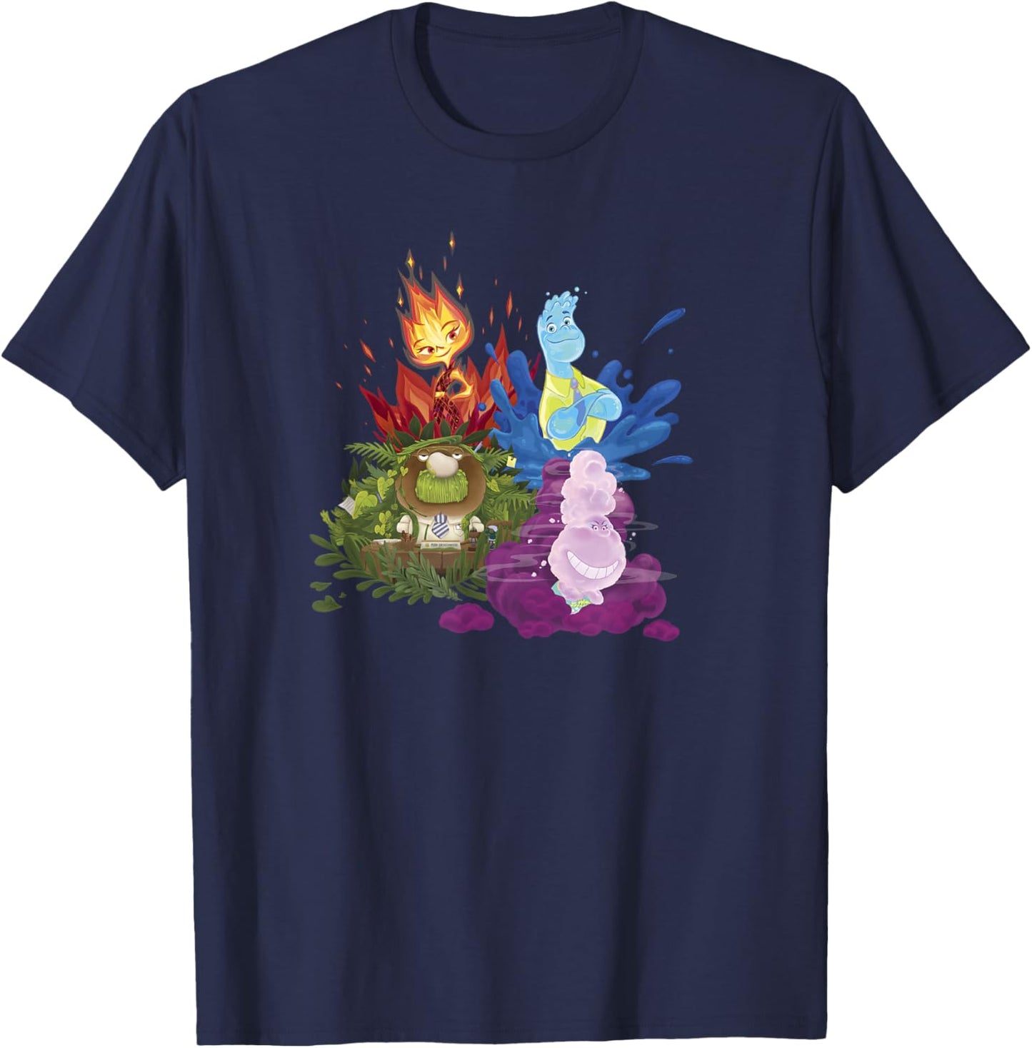 Disney Pixar Elemental Four Elements Group Shot Poster T-Shirt - T-Shirt | Navy