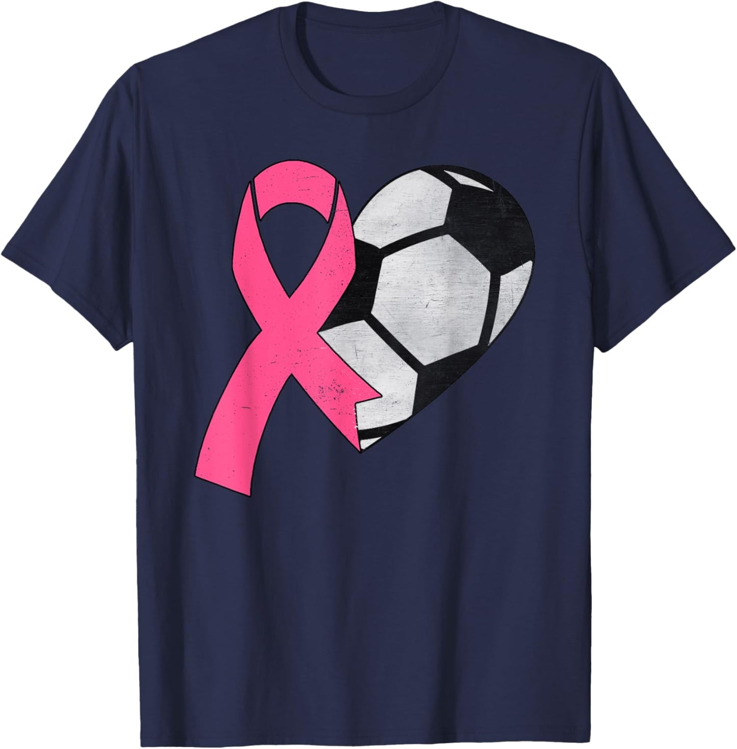 Pink Ribbon Soccer Ball Breast Cancer Awareness Month Women T-Shirt - T-Shirt | Navy