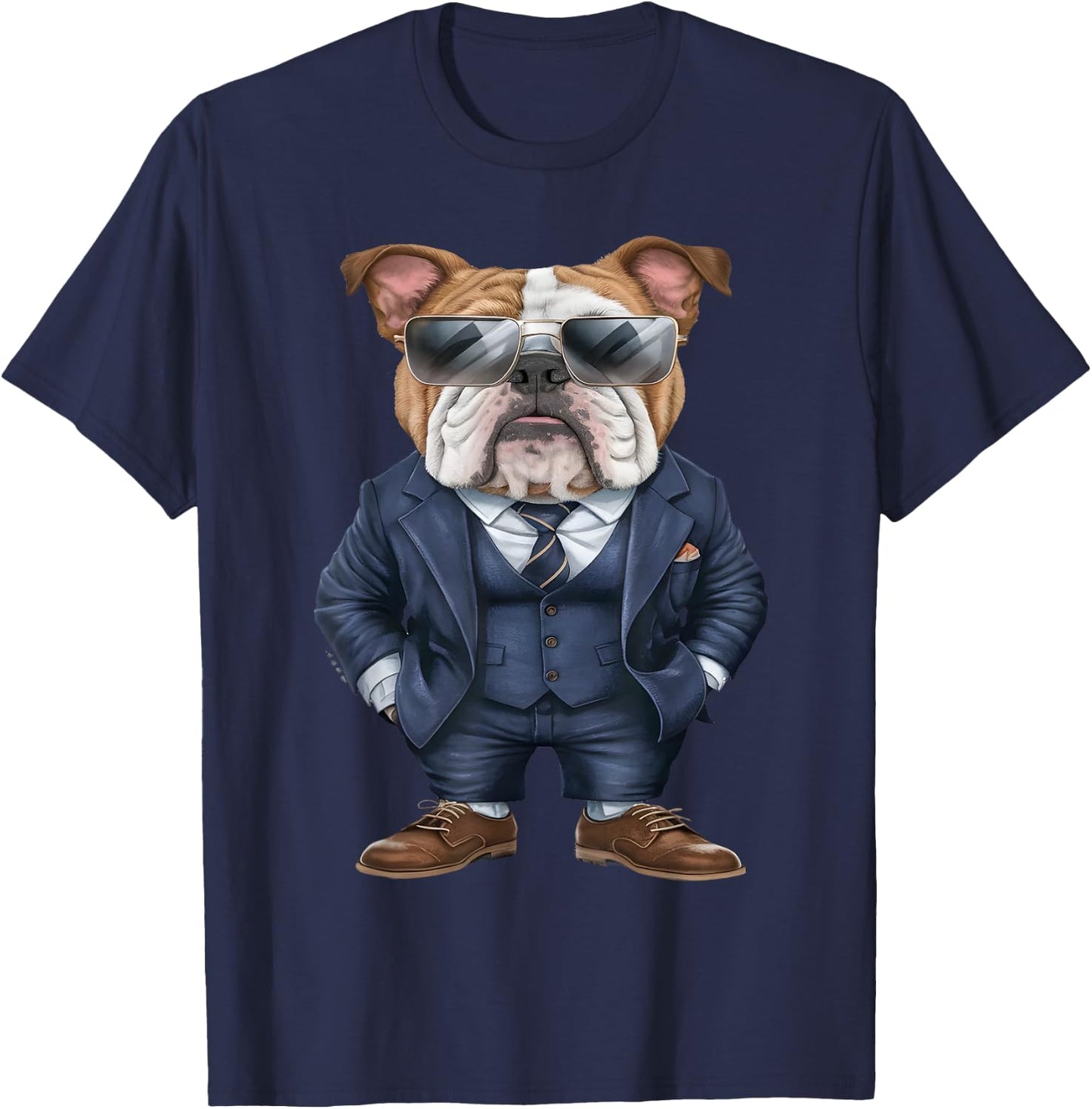 Men Woman English Bulldog Suit English Bulldog T-Shirt - T-Shirt | Navy