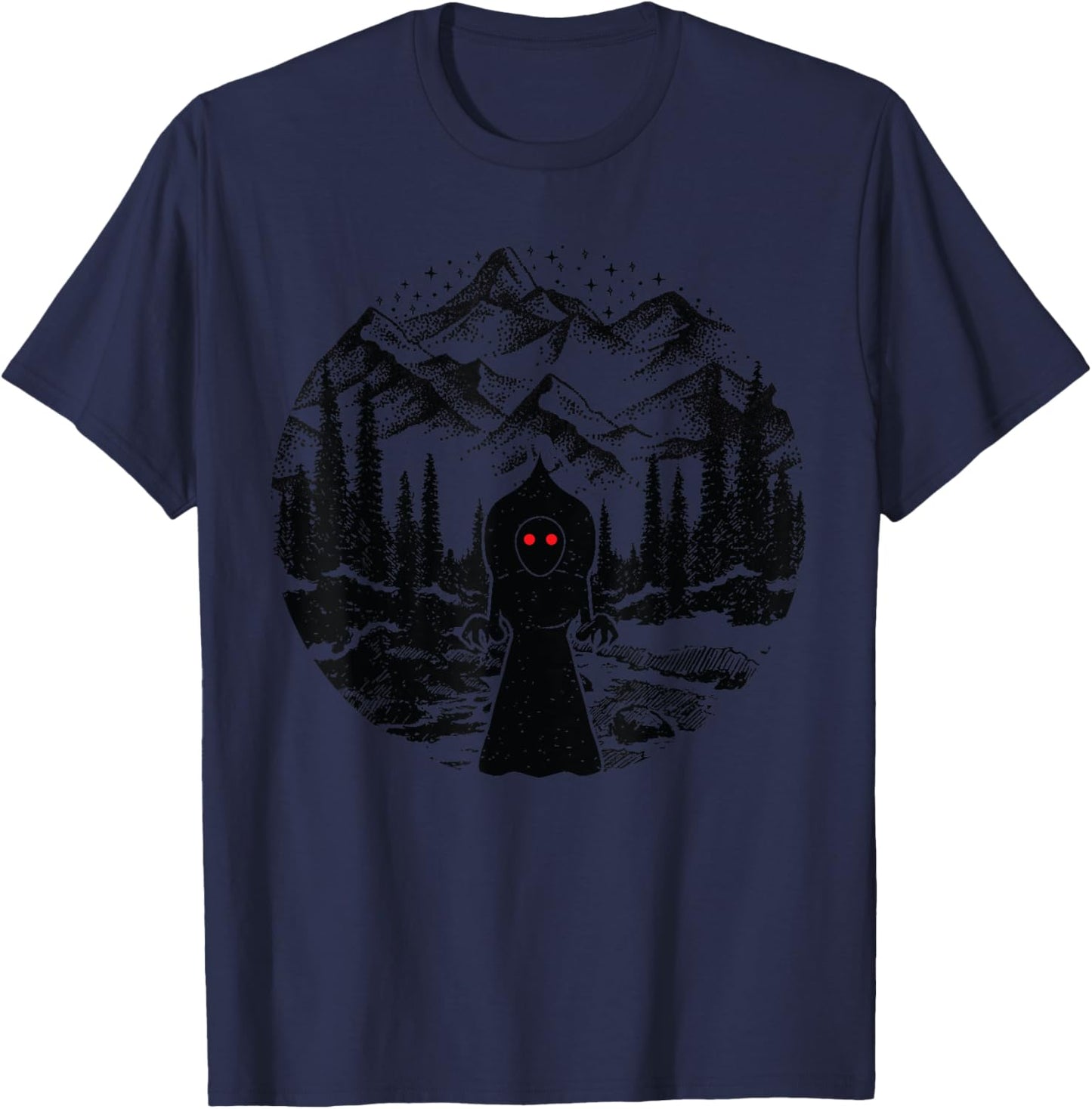 Flatwoods Monster Art Mountains Stars Cryptozoology Cryptid T-Shirt - T-Shirt | Navy