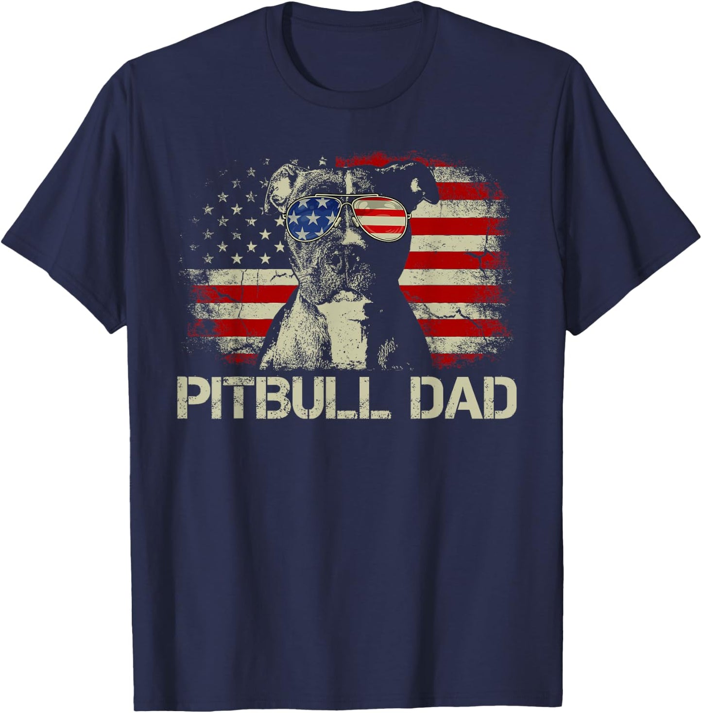 Best Pitbull Dad Ever Shirt American Flag 4th of July Gift T-Shirt - T-Shirt | Navy