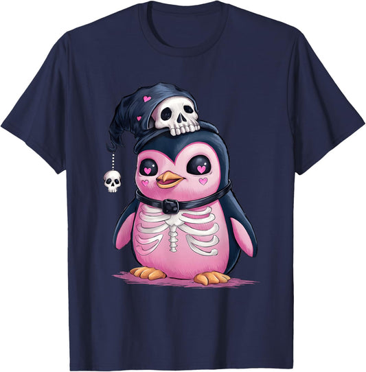 Kawaii Gothic Penguin Skulls Goth Pink Pastel graphic art T-Shirt - T-Shirt | Navy