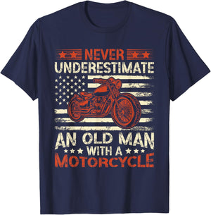 Never Underestimate An Old Man With A Motorcycle USA Flag T-Shirt - T-Shirt | Navy