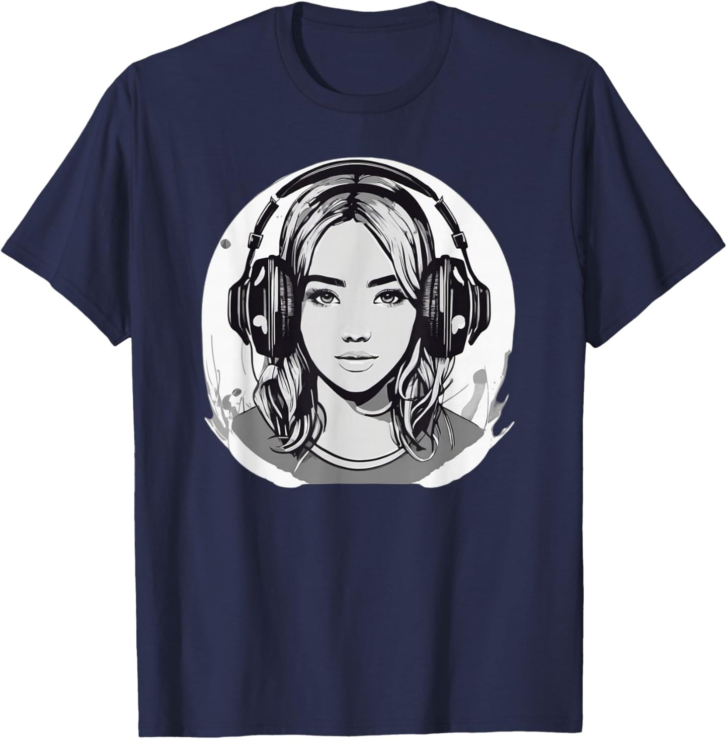 DJ Mädchen mit Kopfhörern Design T-Shirt - T-Shirt | Navy