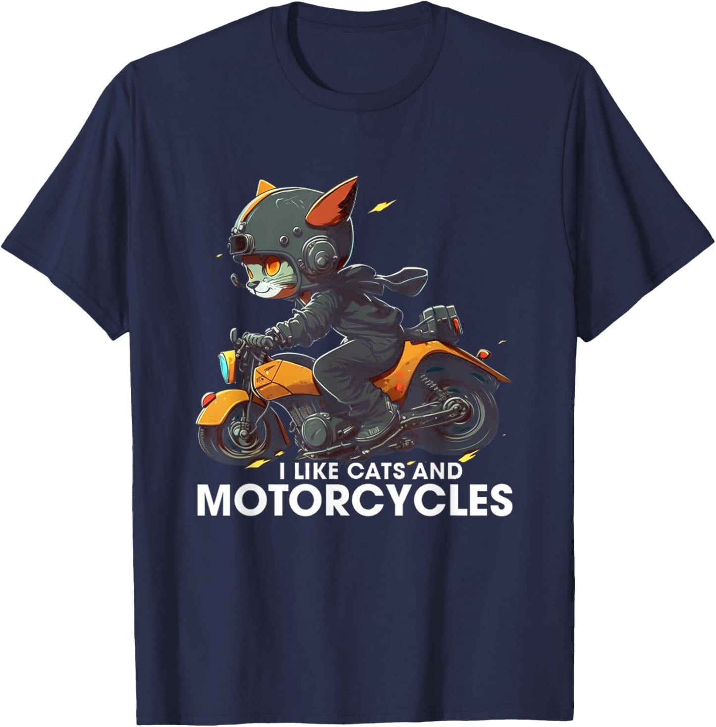I Like Cats And Motorcycles cat riding motorcycle cute cat Men Women T-Shirt - T-Shirt | Navy