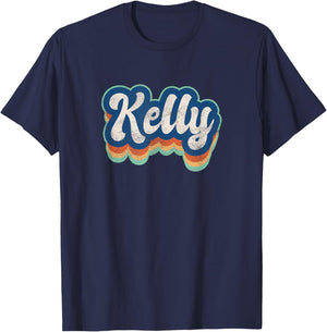 Kelly First Name Girl Vintage Style 70s 80s Personalized T-Shirt - T-Shirt | Navy