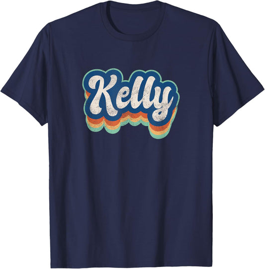 Kelly First Name Girl Vintage Style 70s 80s Personalized T-Shirt - T-Shirt | Navy