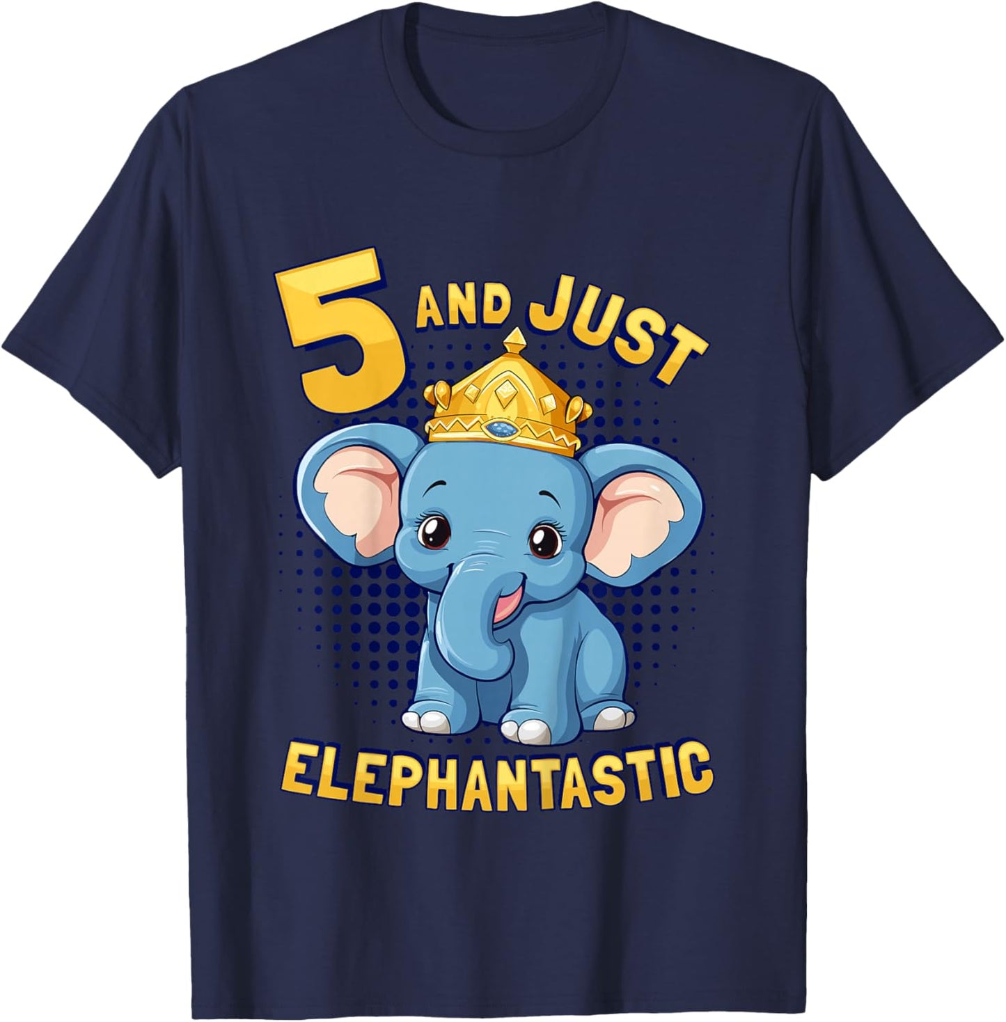 Kids Elephant 5th Birthday Child Age 5 Years Elephant T-Shirt - T-Shirt | Navy