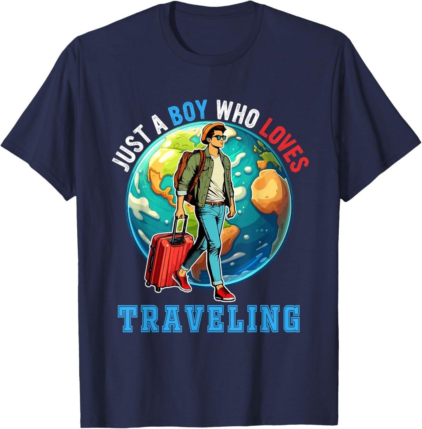 A Boy Loves Traveling Costume Men Matching Travel Lover T-Shirt - T-Shirt | Navy