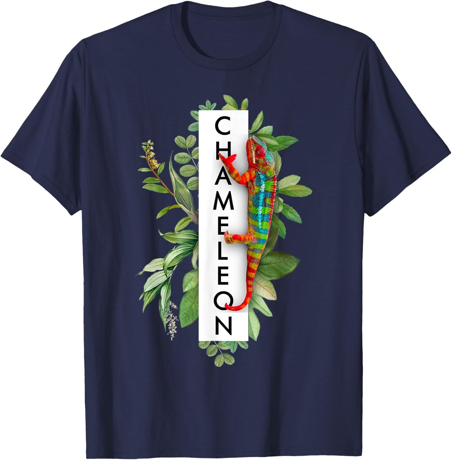 Panther Chameleon Tropical Print Chameleon Lizard T-Shirt - T-Shirt | Navy