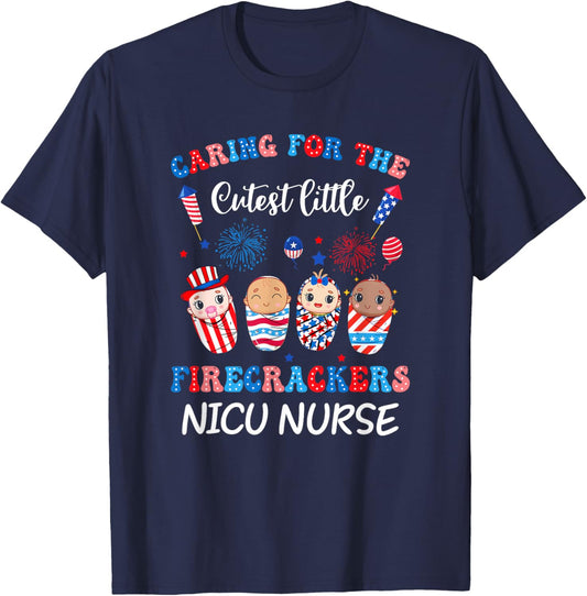 Caring For The Cutest Firecrackers Nicu Nurse 4Th Of July Men T-Shirt - T-Shirt | Navy