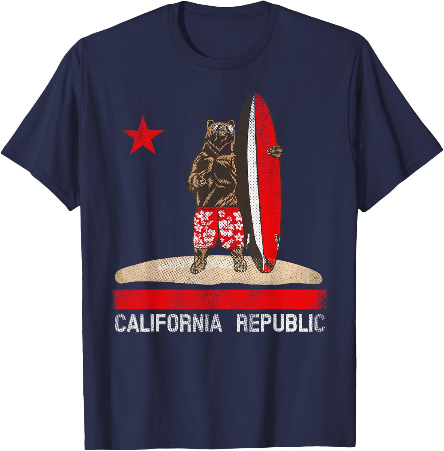 California Republic State Surfer Bear Surfing Cali Beach T-Shirt - T-Shirt | Navy