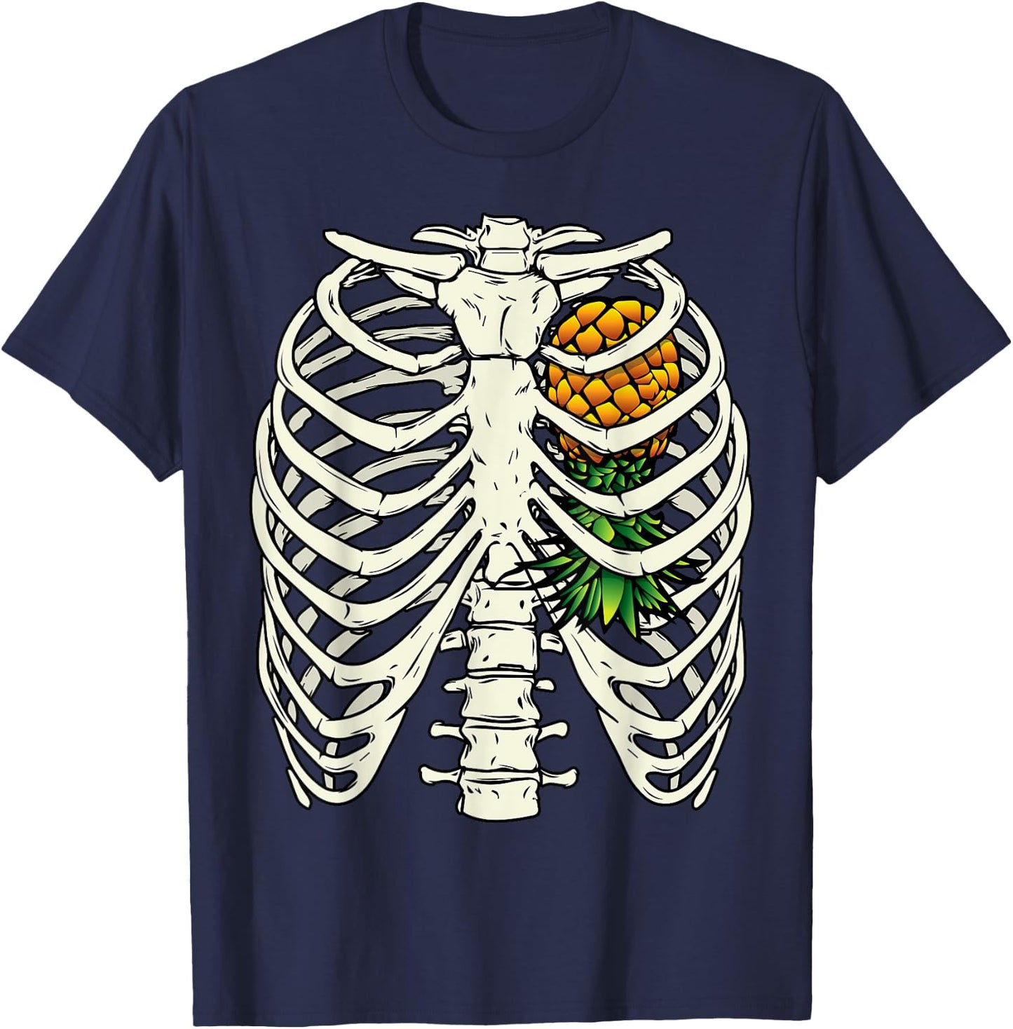Halloween Upside Down Pineapple Swinger Skeleton Heart T-Shirt - T-Shirt | Navy