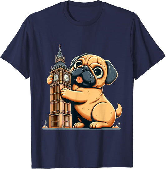Pug Dog Owner Tourist Big Ben London Men Women Kids Family T-Shirt - T-Shirt | Navy
