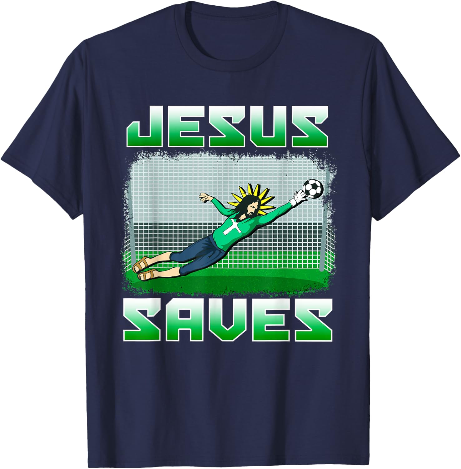 Funny Christian Soccer Jesus Saves Goalie T-Shirt - T-Shirt | Navy