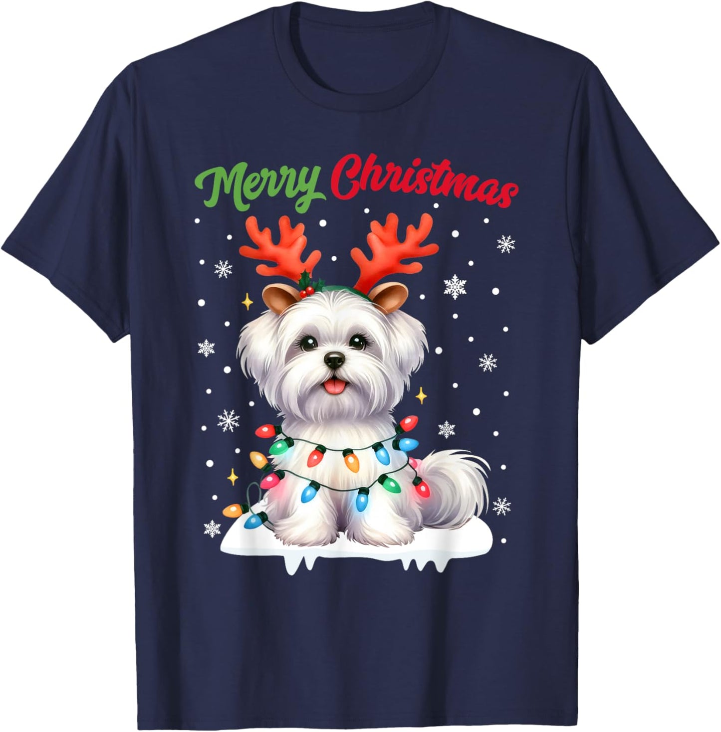 Christmas Pajamas Men Women Kids Maltese Dog Christmas T-Shirt - T-Shirt | Navy