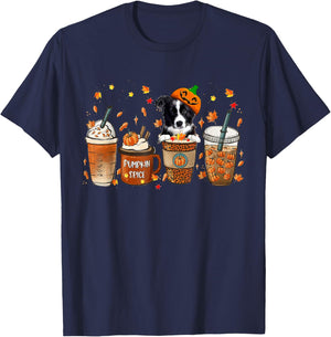 Border Collie Fall Coffee Pumpkin Spice Latte Iced Autumn T-Shirt - T-Shirt | Navy