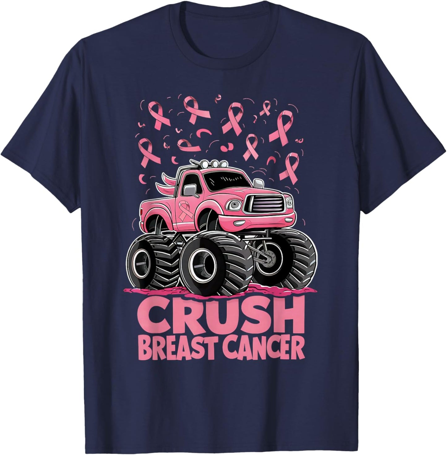 Kids Boys Pink Ribbon Breast Cancer Awareness Crush Cancer T-Shirt - T-Shirt | Navy