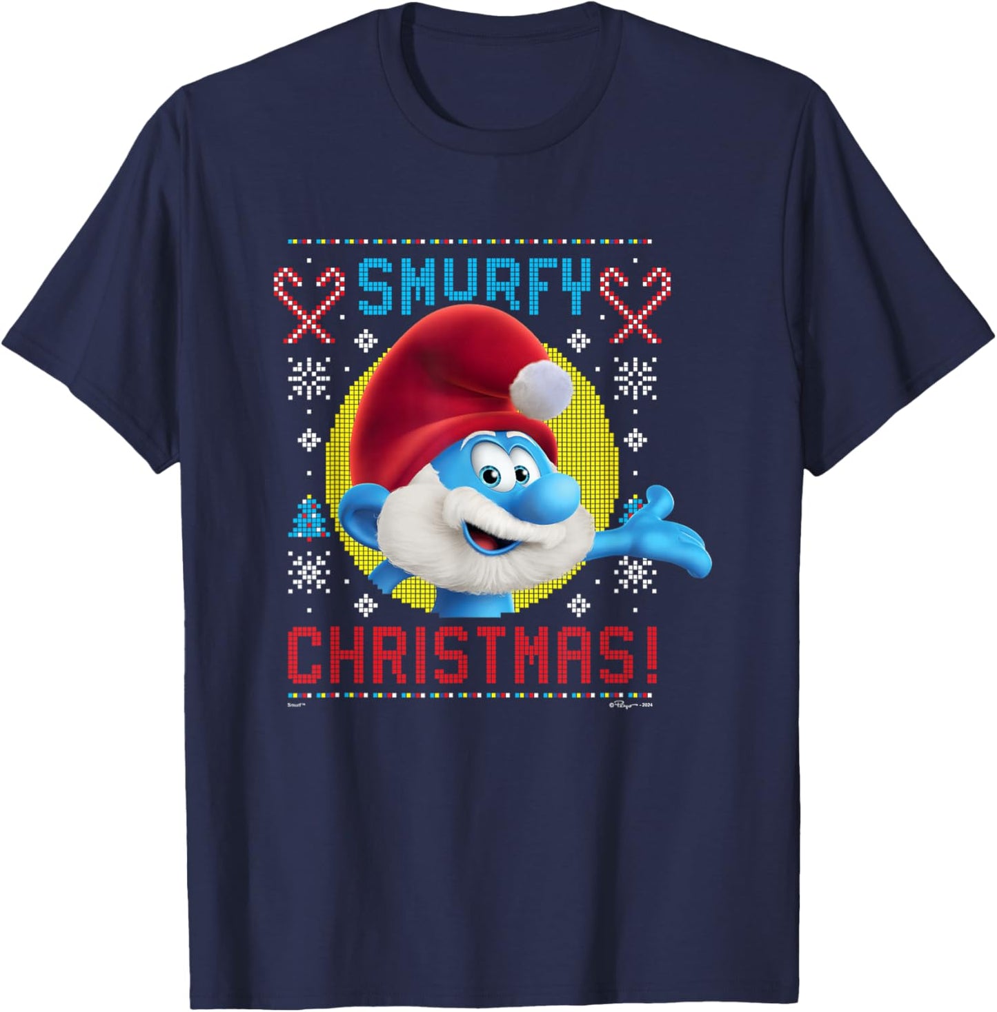 The Smurfs Papa Smurf Smurfy Christmas Ugly Sweater Logo T-Shirt - T-Shirt | Navy